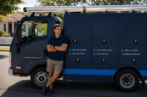 Our plumber with the service van on a Yagoona job